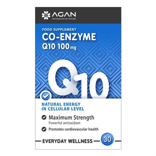 Agan Co-enzyme Q10 100mg Συμπλήρωμα Διατροφής Με Συνένζυμο Q10 100 Mg Ανά Κάψουλα 30tabs