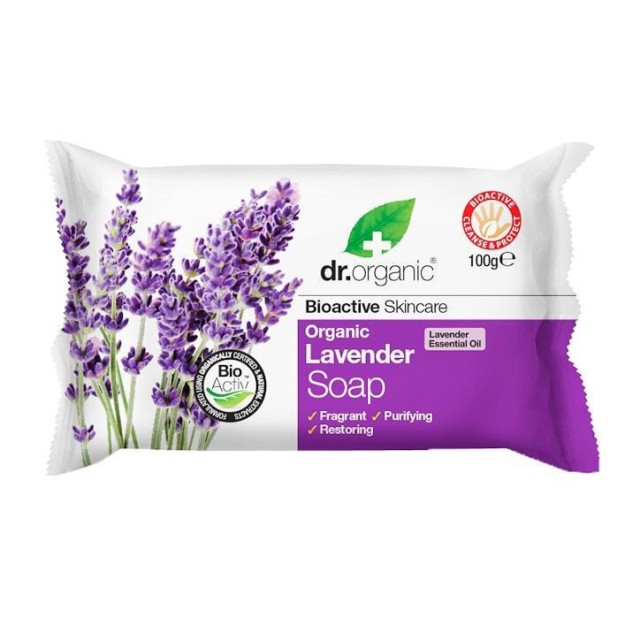 Dr. Organic Lavender Soap Σαπούνι Σώματος Σε Μορφή Μπάρας Με Βιολογική Λεβάντα 100gr