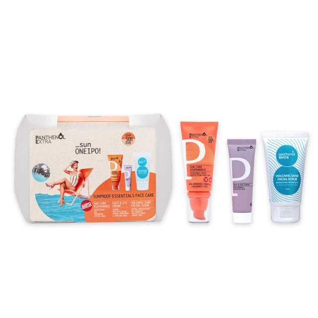 Panthenol Extra Promo Sun Care Diaphanous Spf50, 50ml & Face & Eye Cream 20ml & Volcanic Sand Facial Scrub 75ml & Δώρο Νεσεσέρ