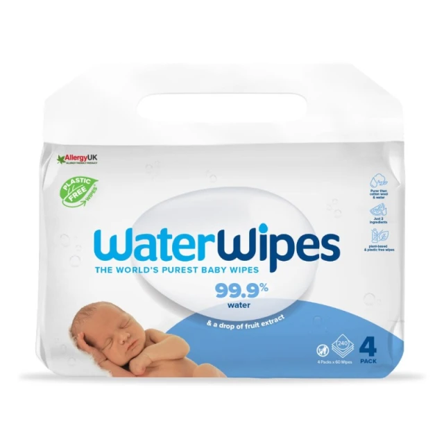WaterWipes Άοσμα Μωρομάντηλα με 99.9% Νερό για Ηλικίες 0+ 240 Μαντηλάκια (4πακ/60τμχ)