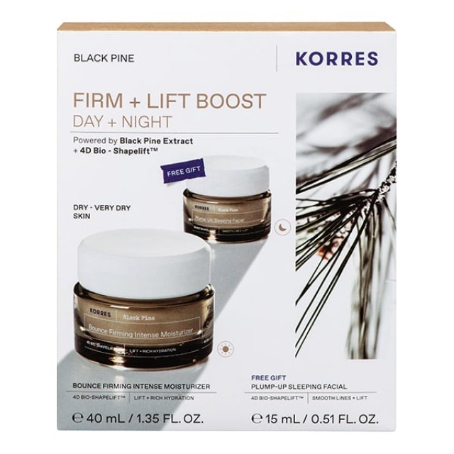 Korres Promo Black Pine Bounce Firming Intense Moisturizer Κρέμα Σύσφιξης Ημέρας, 40ml & Δώρο Pump-Up Sleeping Facial Κρέμα Σύσφιξης Νύχτας, 15ml