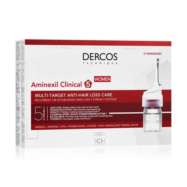 Vichy Dercos Aminexil Clinical 5, Πρόγραμμα Κατά της Γυναικείας Τριχόπτωσης, 21 Μονοδόσεις x 6ml