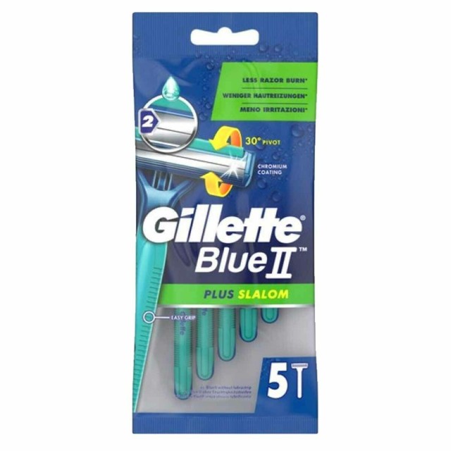Gillette Blue II Slalom Plus Ξυραφάκια μιας Χρήσης με 2 Λεπίδες και Λιπαντική Ταινία 5τμχ