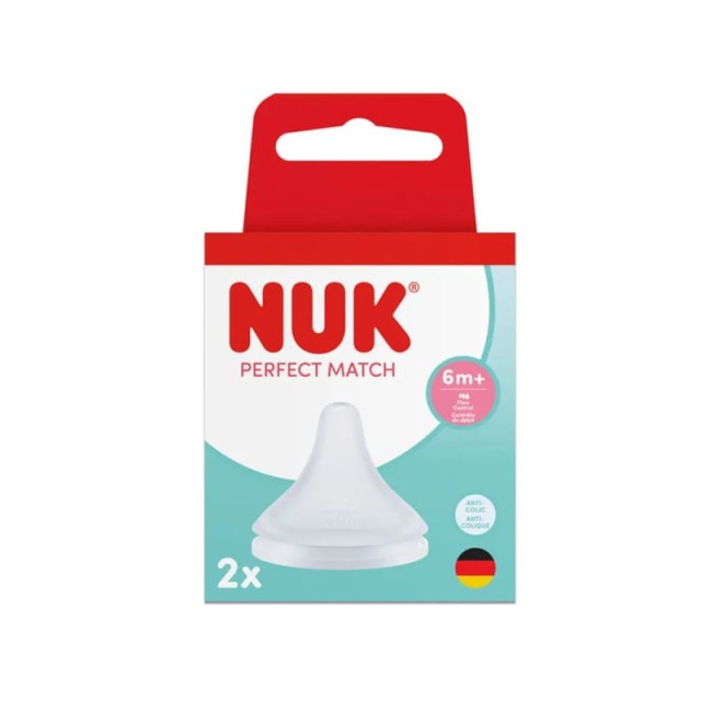 Nuk Perfect Match Θηλή Σιλικόνης Flow Control 6+μηνών, 2τεμ