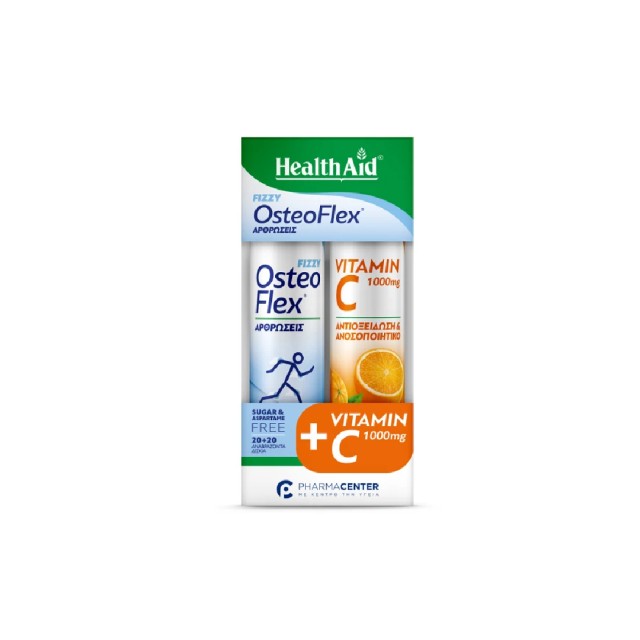 Health Aid Promo Pack Osteoflex Fizzy για τις Αρθρώσεις 20 αναβρ. δισκία & Vitamin C 1000mg Γεύση Πορτοκάλι 20 αναβρ. δισκία