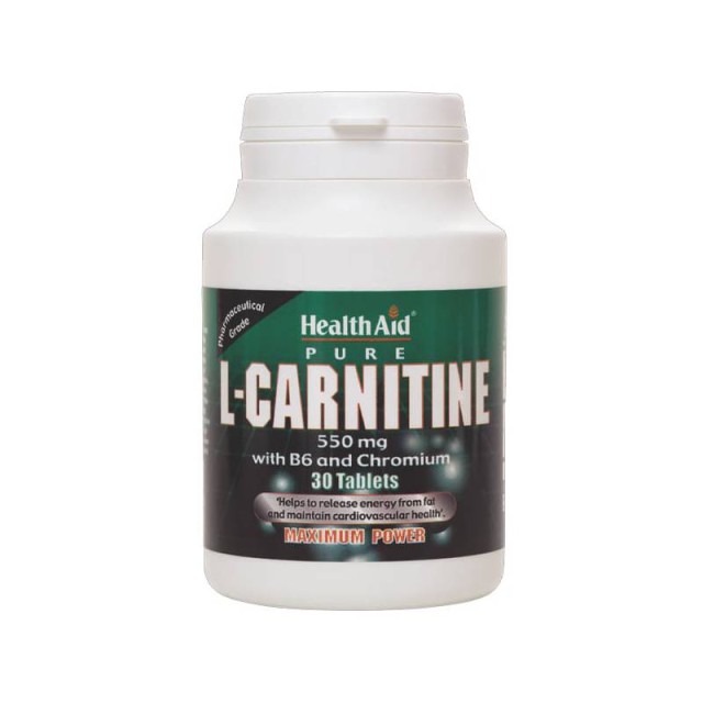 Health Aid L-Carnitine 550mg Συμπλήρωμα Διατροφής με Καρνιτίνη, Βιταμίνη Β6 & Χρώμιο για τον Μεταβολισμό 30 Ταμπλέτες