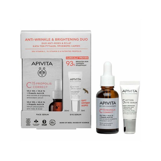 Apivita Promo C15 Propolis Correct Ορός 30ml & 5 Action Eye Serum Ορός Ματιών 5ml