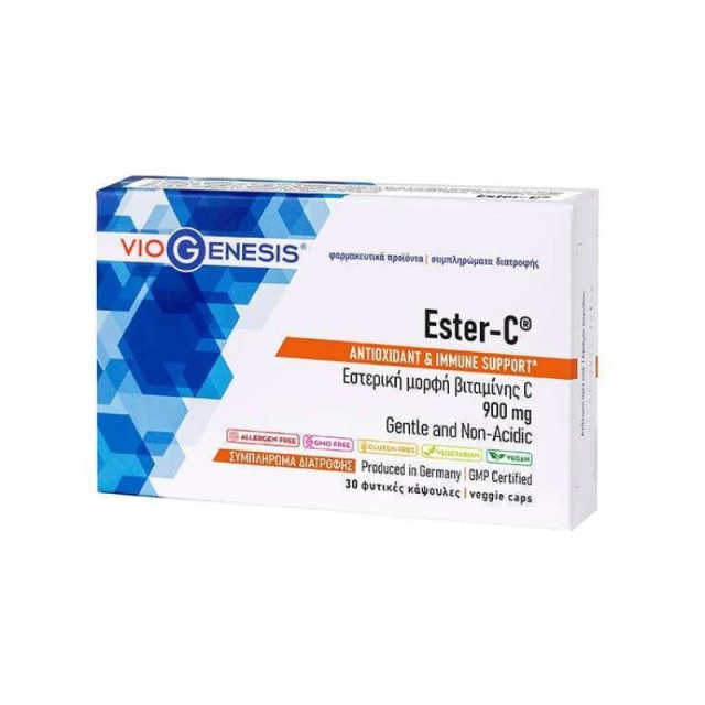 Viogenesis Ester-C Βιταμίνη για Ενίσχυση του Ανοσοποιητικού, τo Δέρμα & Αντιοξειδωτική δράση 900mg 30caps
