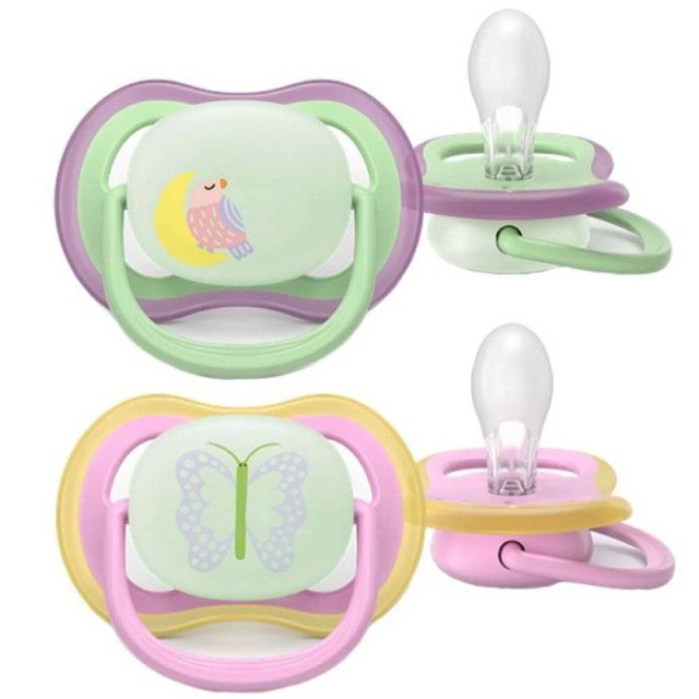 Philips Avent Ultra Air Nighttime Σιλικονούχες Πιπίλες Νυκτός Για 6-18 Μηνών Λαχανί / Ροζ, 2 Τεμάχια