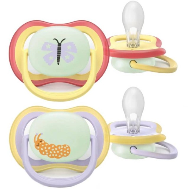 Philips Avent Ultra Air Nighttime 0-6m Ορθοδοντική Πιπίλα Σιλικόνης, 2τεμ