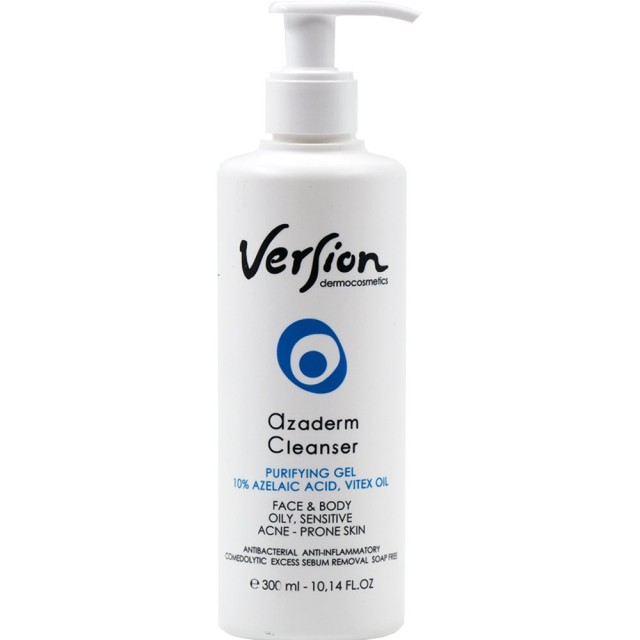 Version Azaderm Cleanser Λεπτόρρευστο Gel Καθαρισμού για Πρόσωπο και Σώμα 300ml