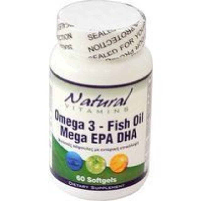 Natural Vitamins Omega 3 - Fish Oil Mega EPA DHA 60softgels