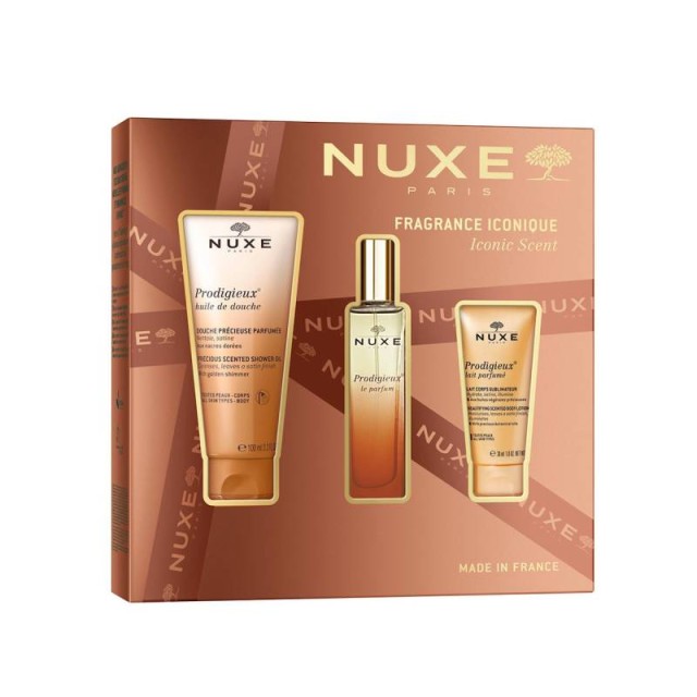 Nuxe Iconic Scent Gift Set Prodigieux Le Parfum 30ml, Prodigieux Shower Oil 100ml, Prodigieux Skin-Perfecting Body Lotion 30ml
