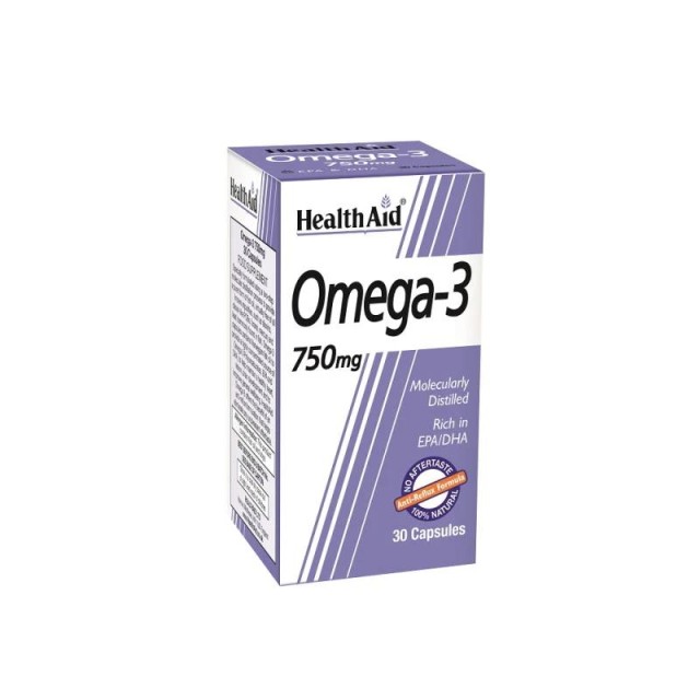 Health Aid Omega 3 750mg Συμπλήρωμα Διατροφής για την Καλή Λειτουργία της Καρδιάς & τον Έλεγχο της Χοληστερίνης 30 κάψουλες