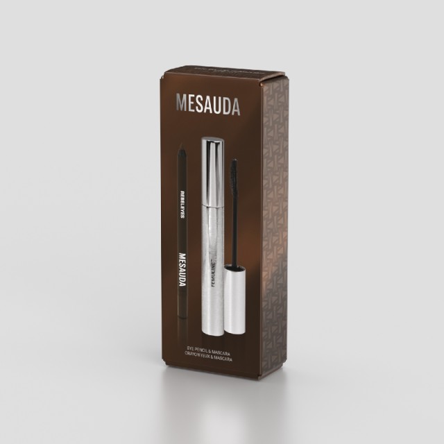 Mesauda Milano Promo The Glam Femuline Eye Femuline Mascara 9ml & Rebeleyes Waterproof Eyes Plastic Pencil 103 Bear 1.2g