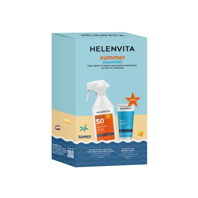 Helenvita Promo Family Sun Care Face & Body Milky SprayΑντηλιακό Γαλάκτωμα Spf50+ Προσώπου & Σώματος 300ml & Sun Burning Cream Αντιφλογιστική Κρέμα 100ml