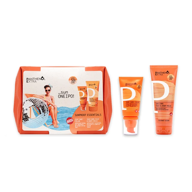 Panthenol Extra Promo Sun Care Color SPF 50 Αντηλιακή Προσώπου με Χρώμα, 50ml, Sun Care Face & Body Milk SPF 50 Αντηλιακό Γαλάκτωμα για Πρόσωπο & Σώμα, 100ml & Δώρο Νεσεσέρ, 1σετ